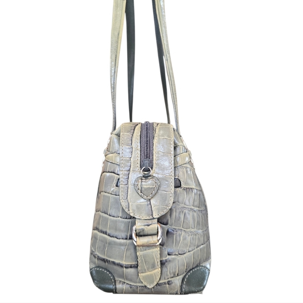 Brighton Sage Green Croc Embossed Leather Vintage Satchel Shoulder Bag - Picture 11 of 16